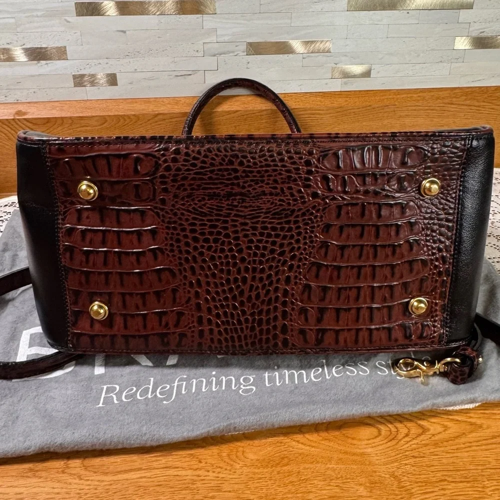 Brahmin Camden Black Satchel‎ With Brown Croc Leather Detail